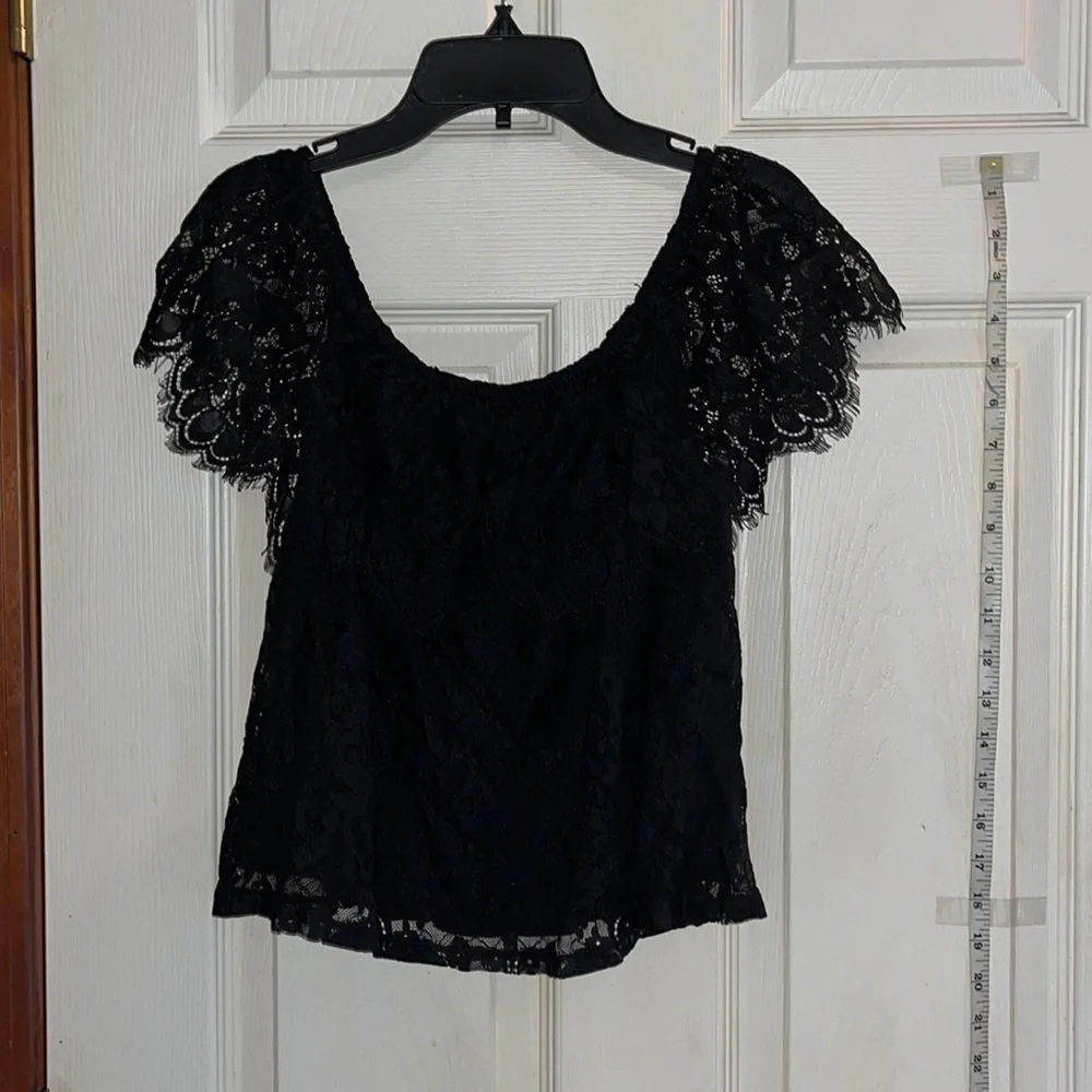 Hollister blouse-small- black lace off the shoulder crop top. - Picture 1 of 6